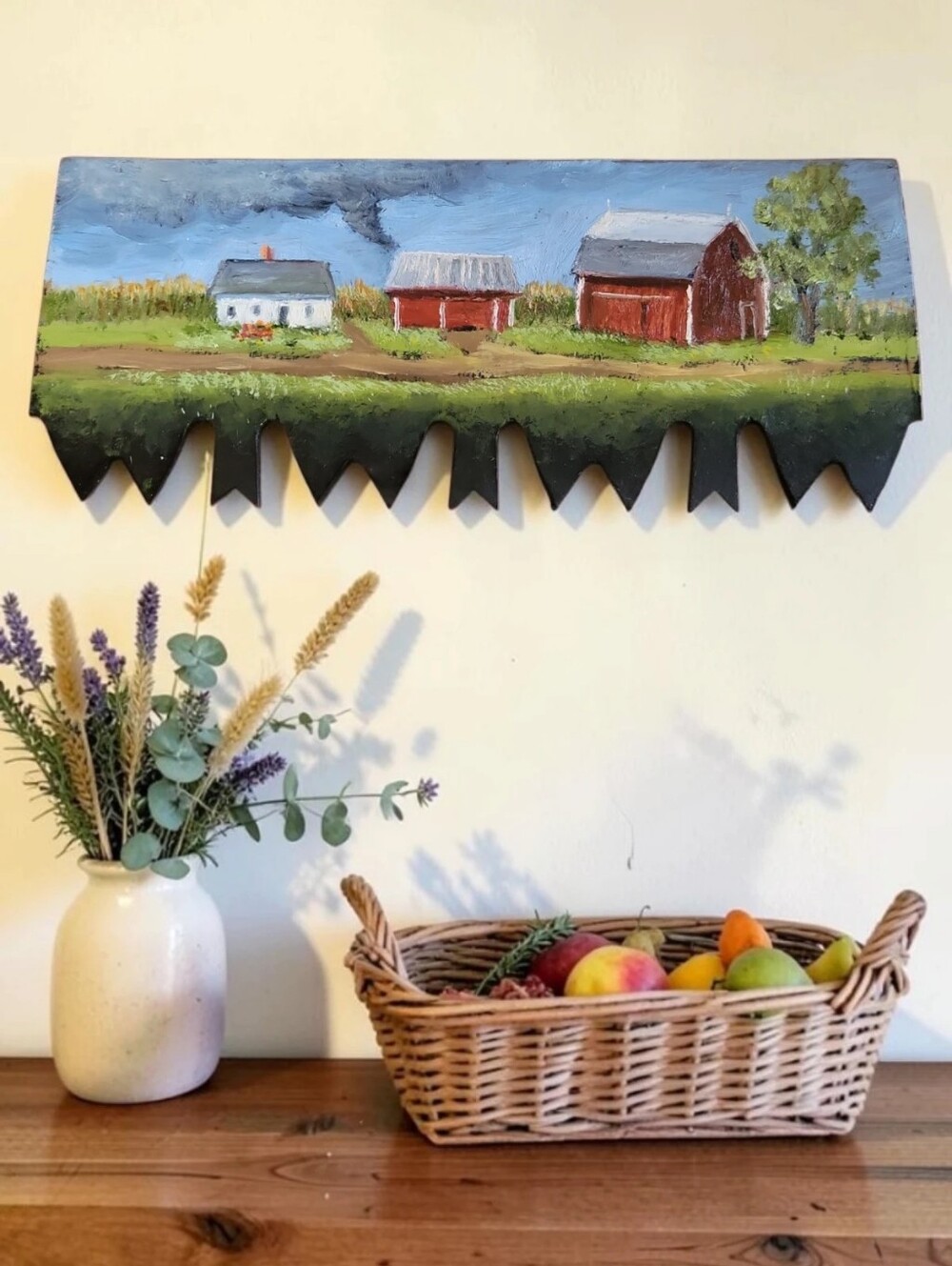 Vtg 70s Hand Painted Crosscut Saw Wall Art Rustic Amish Farmhouse Tornado Barn